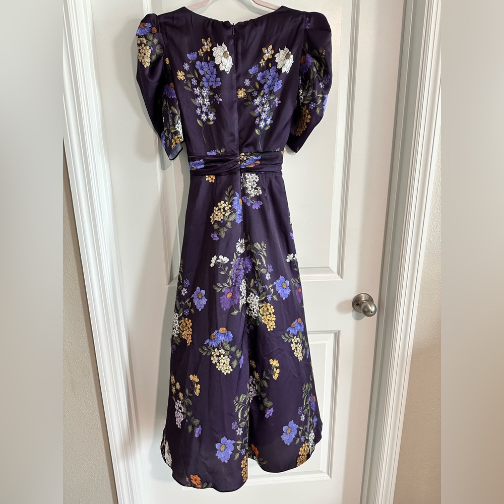 Monique Lhuillier ML floral print puff sleeve midi dress women’s size 8 GUC - Picture 3 of 16